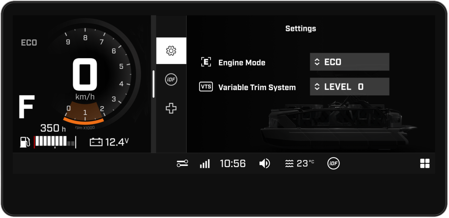 Sea-Doo Switch settings displayed on the touchscreen
